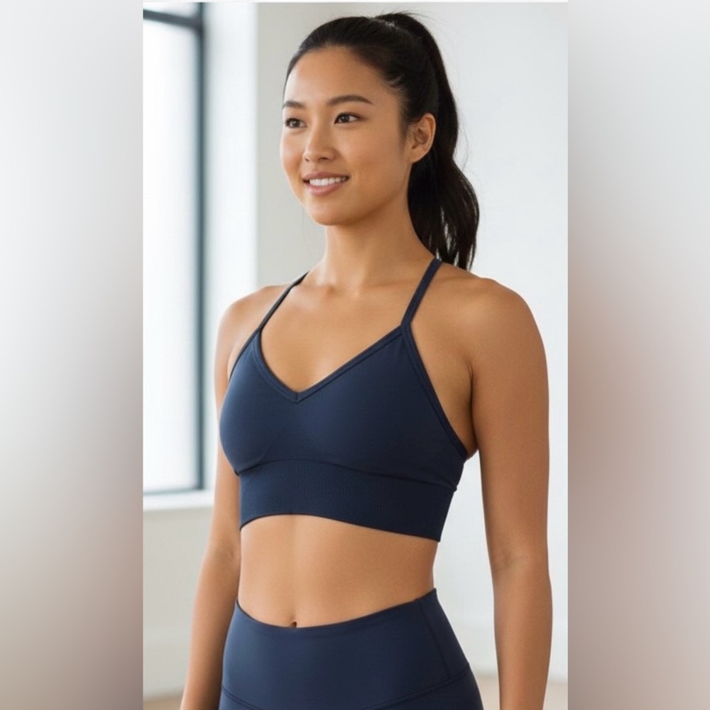 Lululemon Women's Black workout top, adjustable straps, classic triangle shape,2